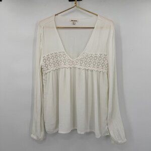 Billabong Boho Cream Lace‎ Trim V-Neck Long Sleeve Top Women’s M/M